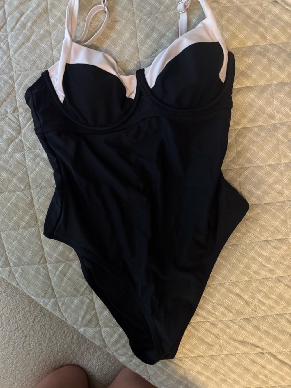 Black One-Piece Swimsuit with White Trim